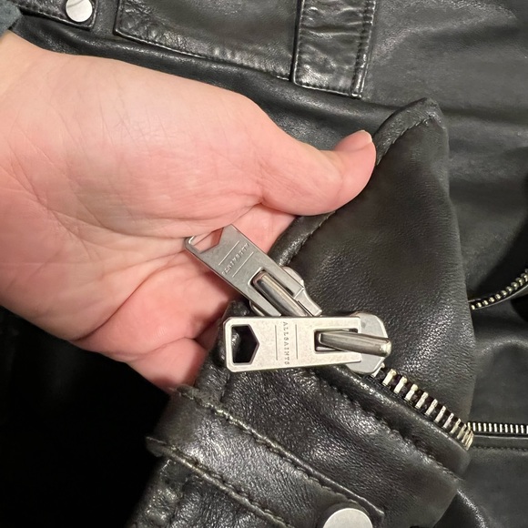 AllSaints Leather Biker Jacket sz UK 6 - Picture 3 of 5
